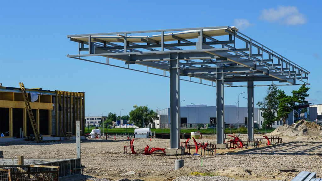 construction of a new modern gas station and shop building