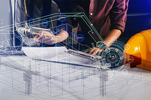 Construction and structure concept, engineer working with digita